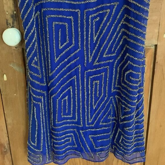 Parker Hayden Rhapsody silver beaded royal blue silk mini dress NWT - Picture 10 of 13